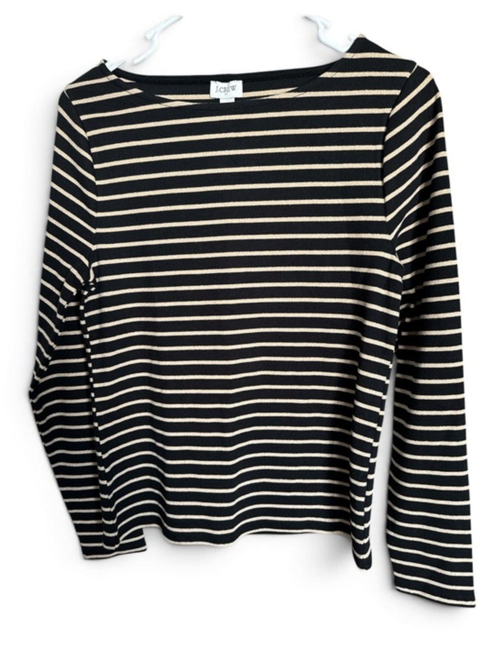 J.Crew Black & Gold Metallic Stripe Boat Neck Top Size Large NWT